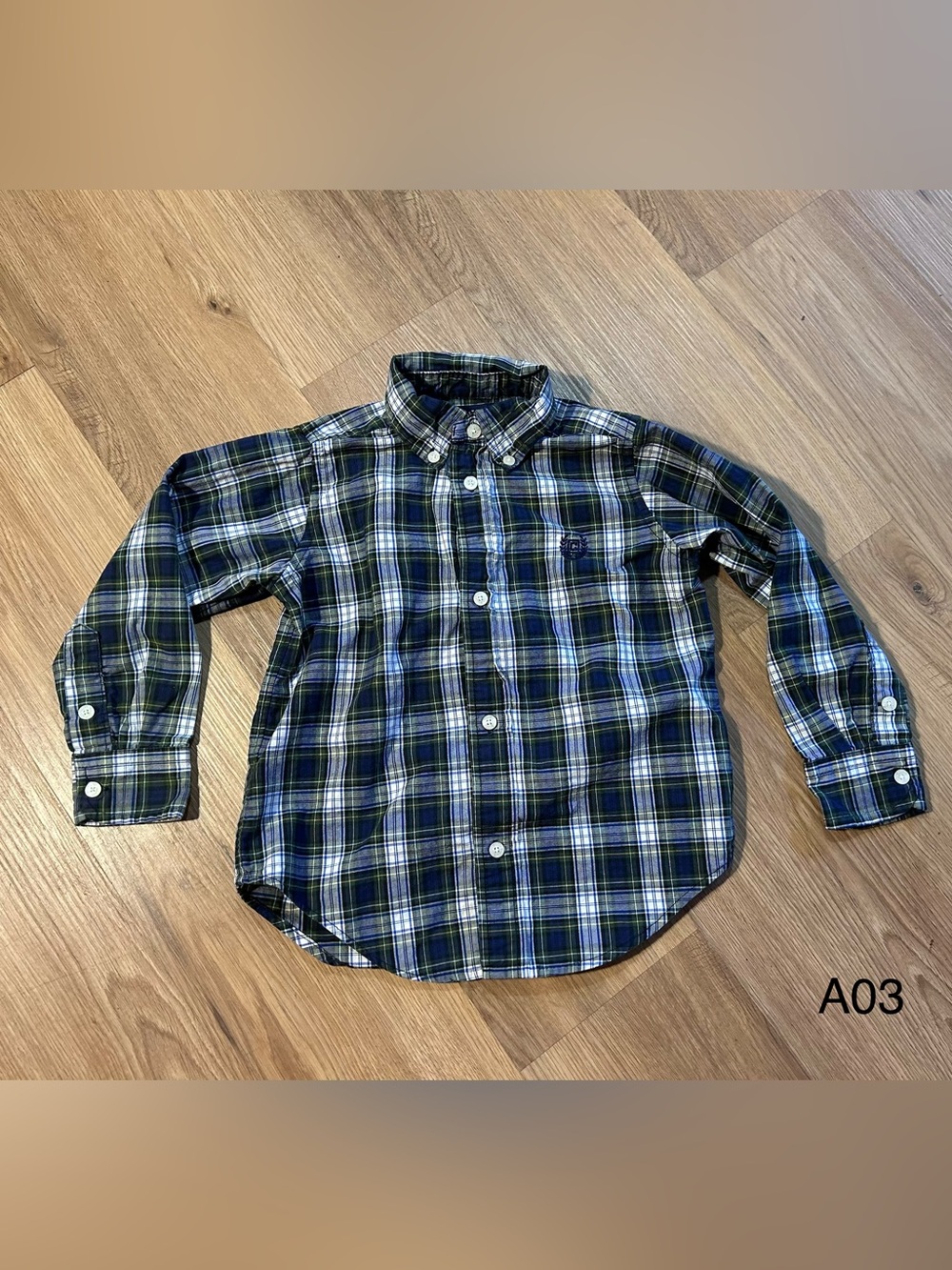 Chaps Boys Plaid Button-Down Shirt in Navy and Green